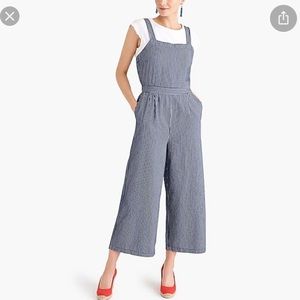 J.Crew Mercantile Chambray Cross-Back Jumpsuit in Blue Stripe with Pockets